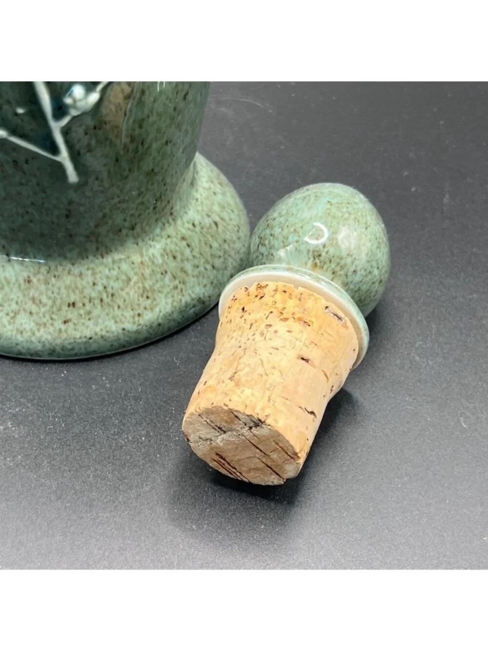 Vintage Jim Beam Green Ceramic Decanter // Asian Floral Design // Cork Stopper